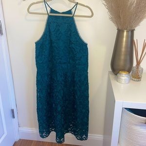 Lace, emerald green cocktail dress from the LOFT, size 14.